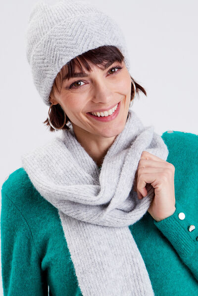 Lot bonnet et écharpe gris clair femme