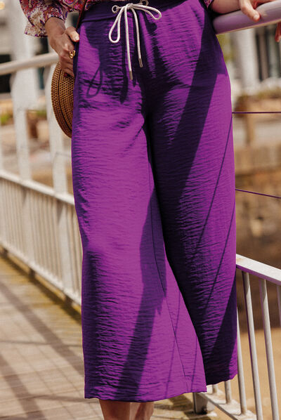Pantalon large fluide violet foncé femme