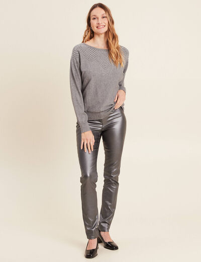 Pull manches longues strass gris clair femme