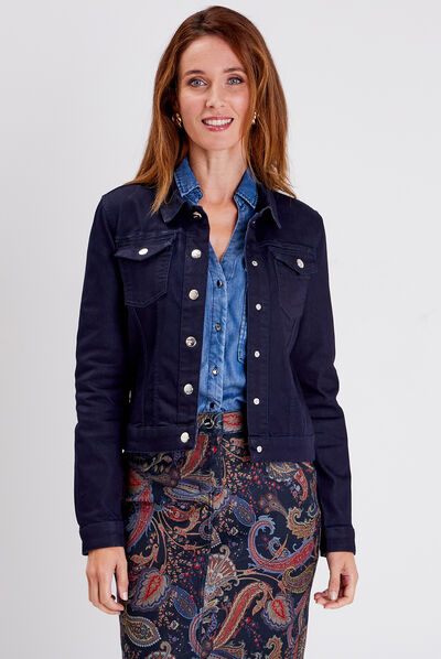 Veste droite en jean noir femme