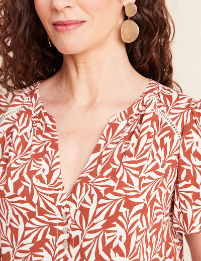 Blouse fluide manches courtes orange femme