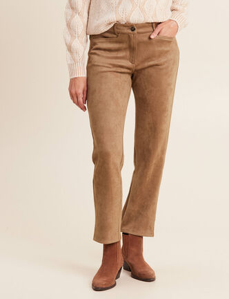 Pantalon droit su&eacute;dine 7/8&egrave;me marron femme
