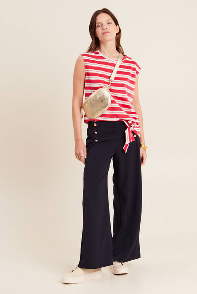 Pantalon large à pont bleu foncé femme