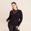 T-shirt cintr&eacute; col montant dentelle noir femme