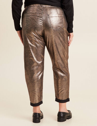 Pantalon paperbag enduit gris femme