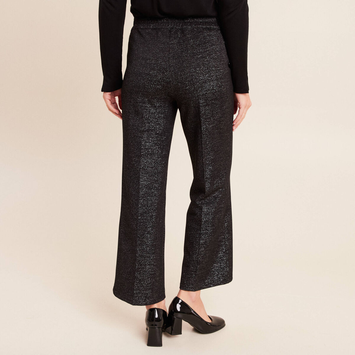Pantalon large &agrave; paillettes noir femme