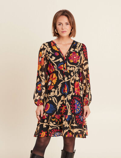 Robe évasée manches longues noir femme