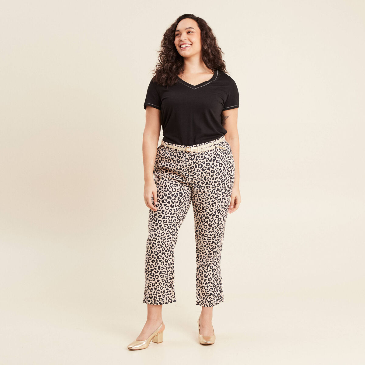Pantalon coupe chino en lin sable femme