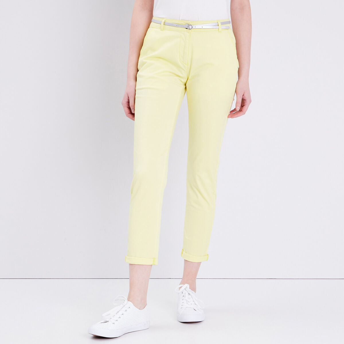 Pantalon chino droit jaune pastel femme