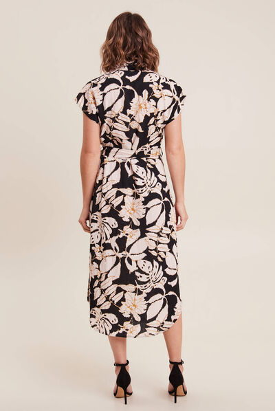Robe midi droite ceinturée noir femme