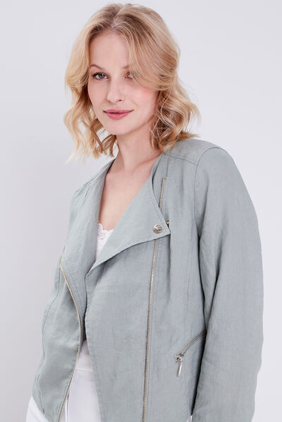 Veste droite zippée vert clair femme