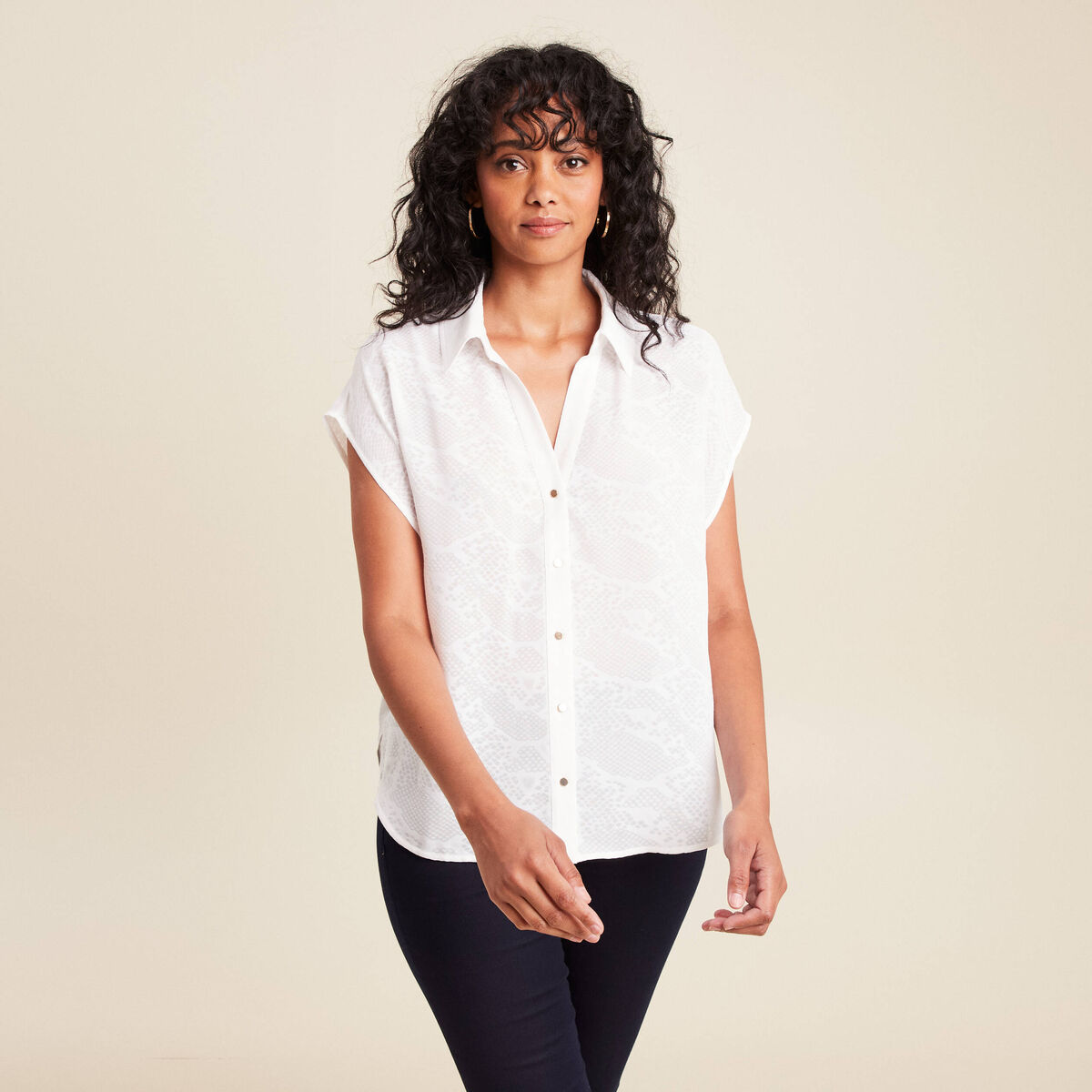 chemise manches courtes ecru femme