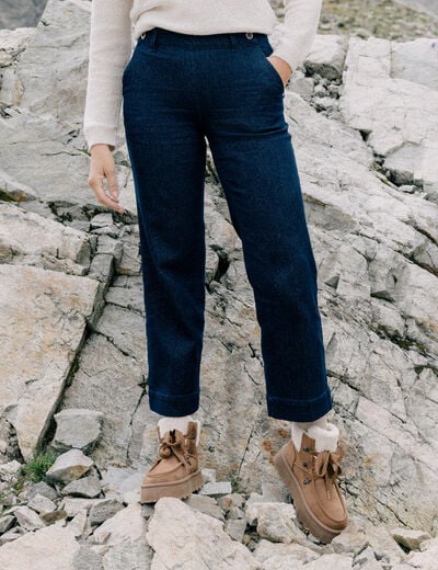 Jean large taille haute &agrave; paillettes denim brut femme