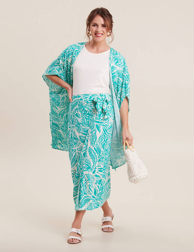 Jupe midi portefeuille satin vert émeraude femme