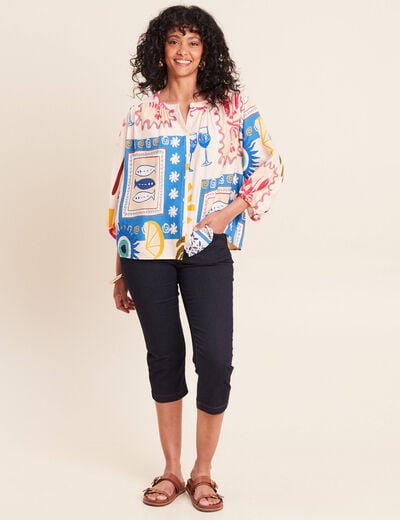 Chemise ample courte manches 3/4 multicolore femme