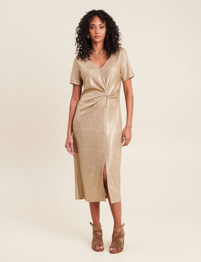 Robe ajustée métallisée couleur or femme