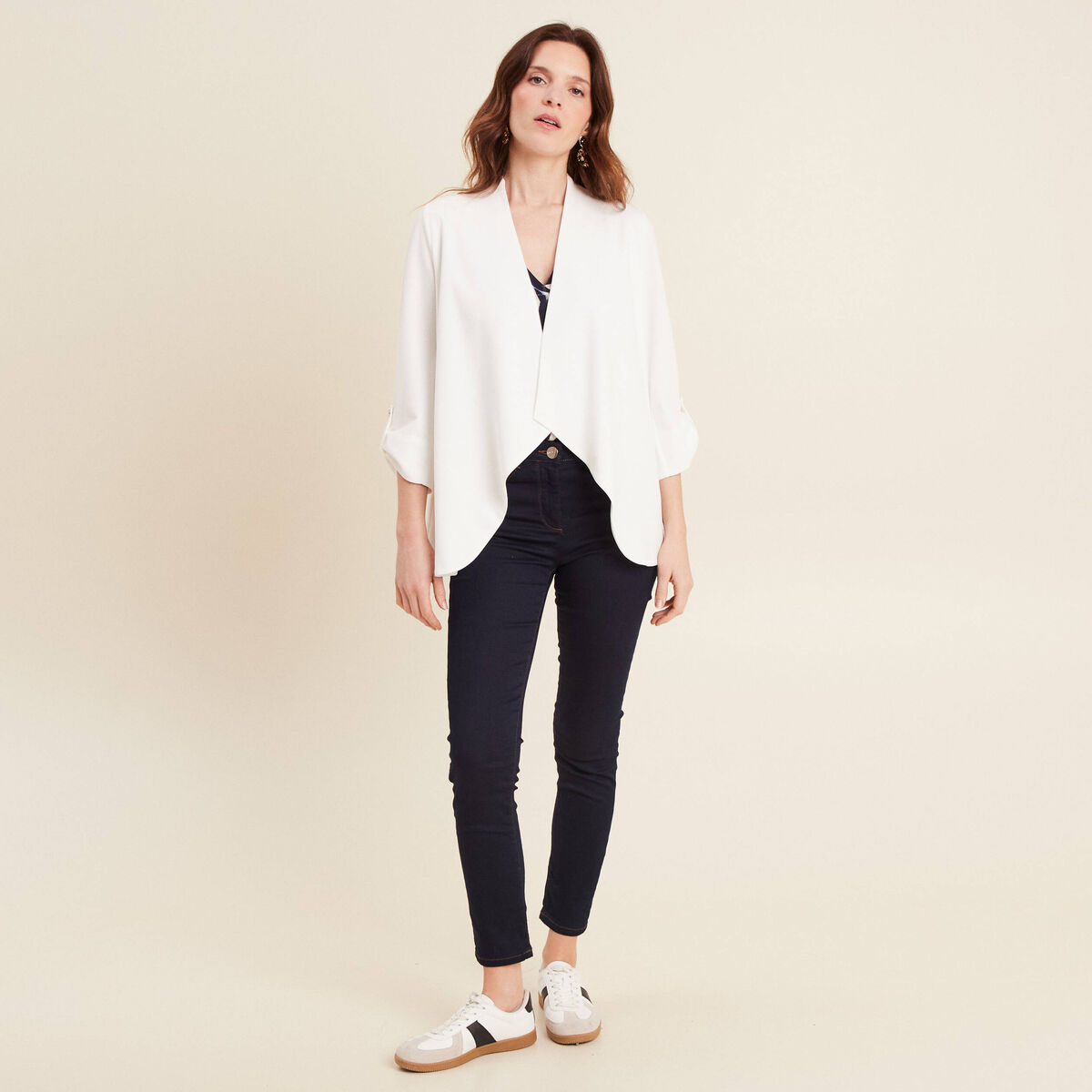 Veste esprit tailleur cascade ecru femme