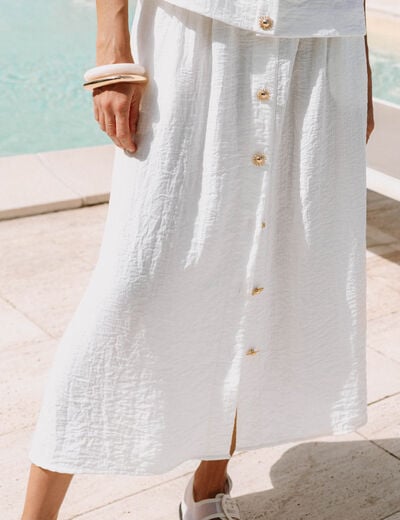 Jupe pliss&eacute;e taille haute doubl&eacute;e ecru femme