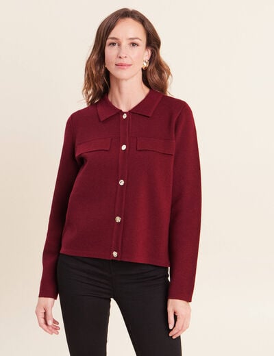 Veste col chemise manches longues bordeaux femme