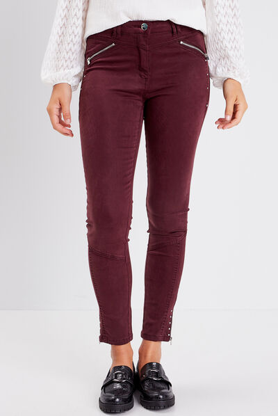 Pantalon slim taille basculée rouge foncé femme
