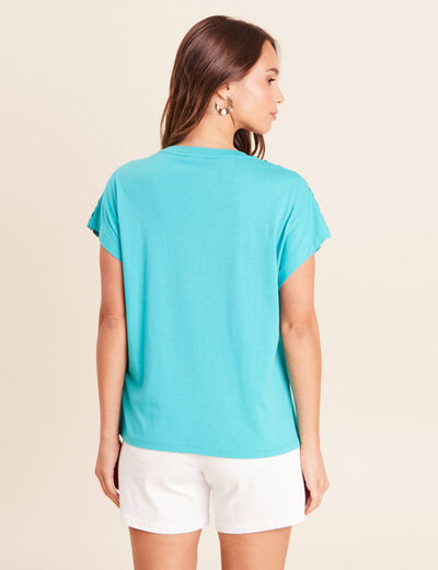 T-shirt col rond manches courtes vert turquoise femme