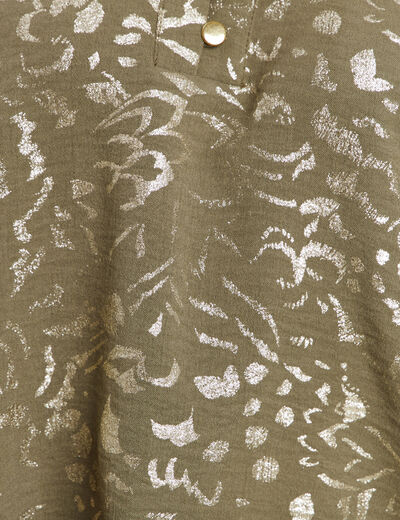 Blouse ample col v manches longues vert kaki femme