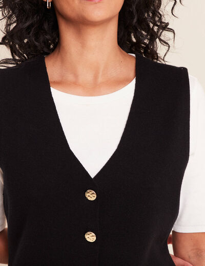Gilet droit mi-long sans manches noir femme
