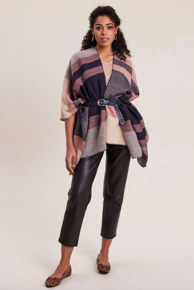 Poncho manches longues violet foncé femme