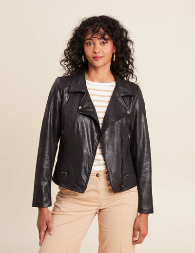 Veste esprit motard zippée noir femme