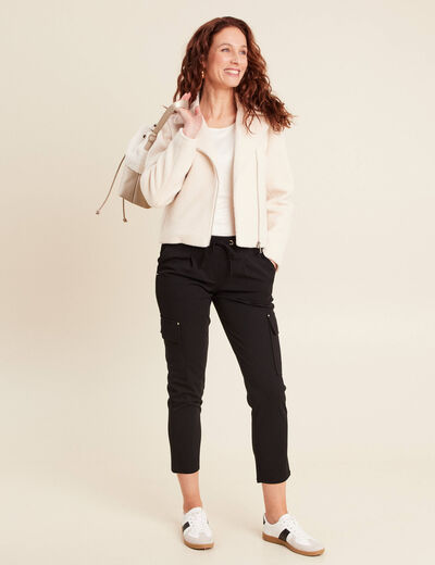 Veste esprit motard bouclette ecru femme