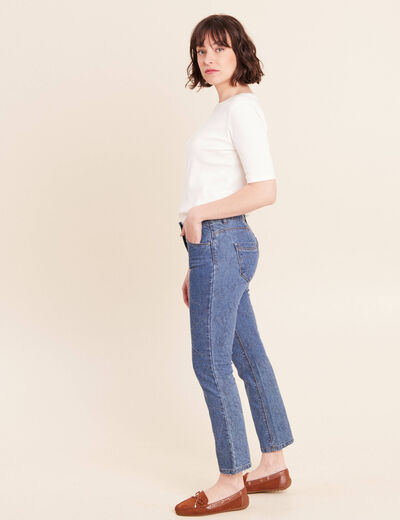 Jean coupe droite 7/8&egrave;me taille bascul&eacute;e bleu femme
