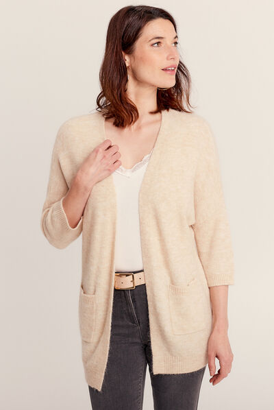 Gilet manches 3/4 beige femme