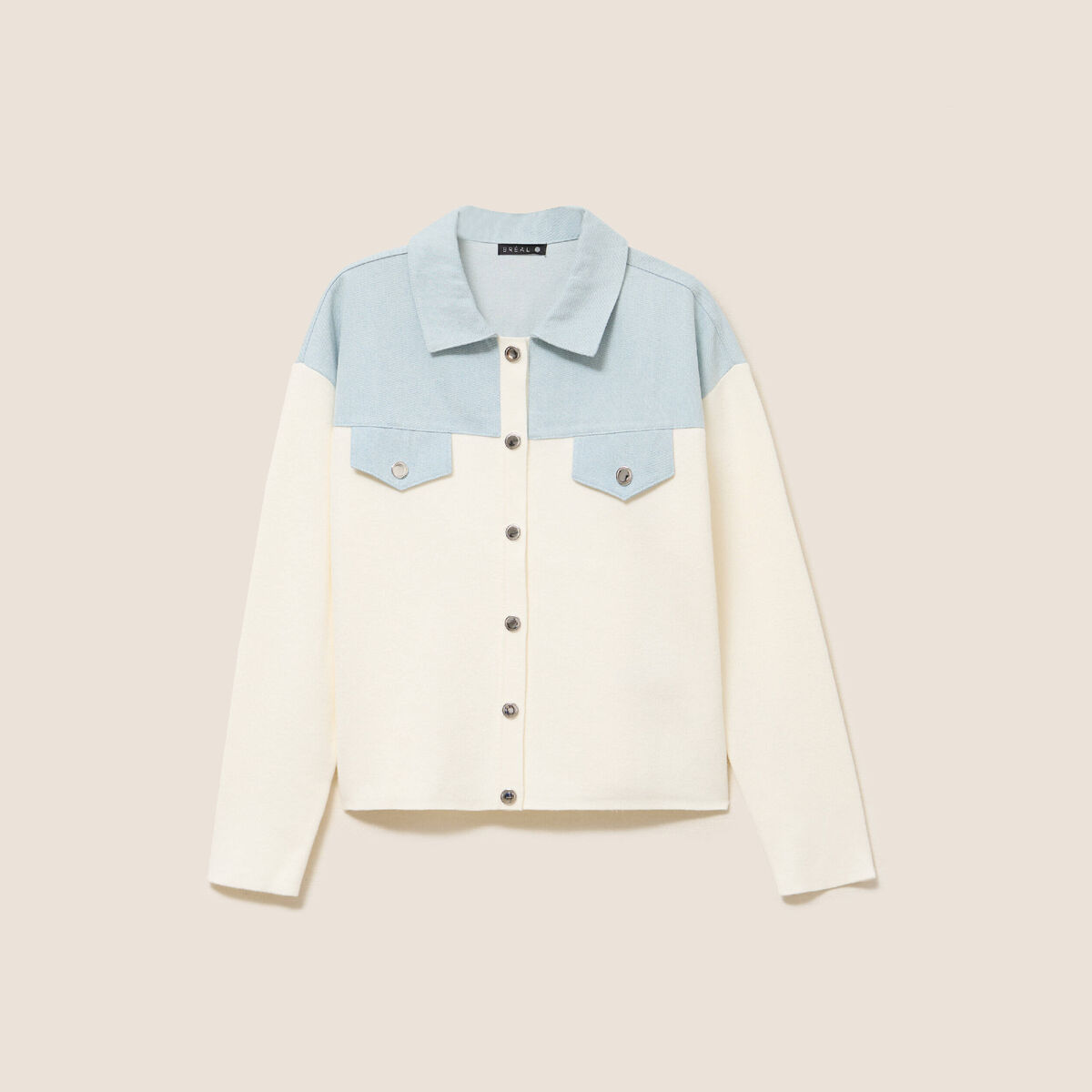 Gilet manches longues col chemise ecru femme