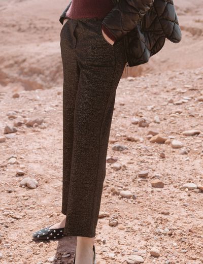 Pantalon large &agrave; paillettes noir femme
