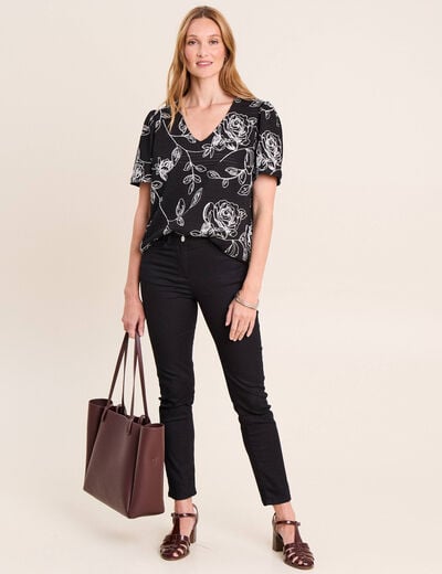 T-shirt col v manches courtes noir femme