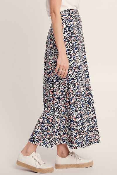 Jupe longue évasée bleu femme