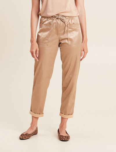 Pantalon paperbag simili cuir couleur or femme