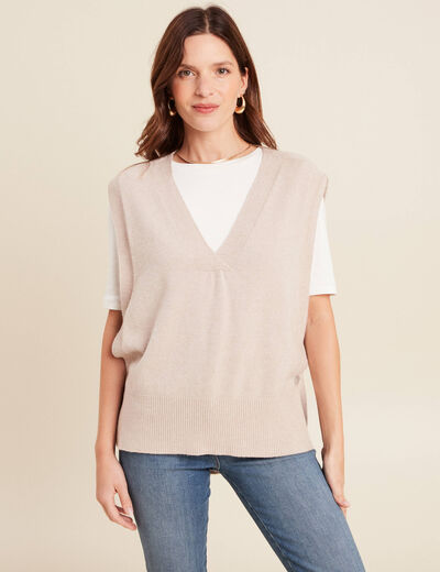 Pull sans manches creme femme