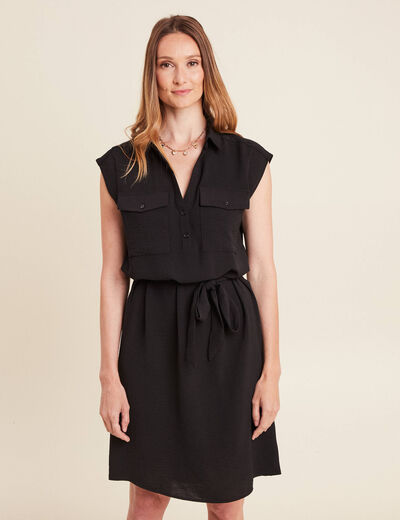Robe droite courte manches courtes noir femme