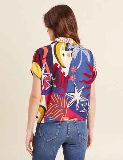 Chemise manches courtes nouée bleu femme