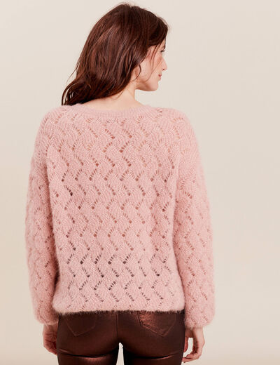 Pull manches longues ajouré vieux rose femme