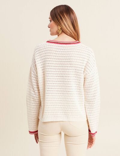 Pull manches longues ajouré ecru femme