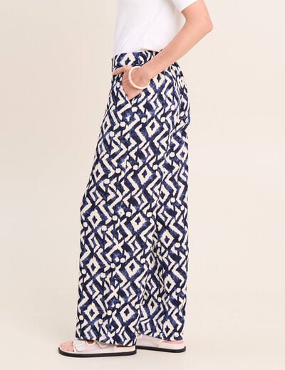 Pantalon large taille haute bleu femme
