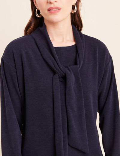 Pull col ch&acirc;le manches longues bleu marine femme