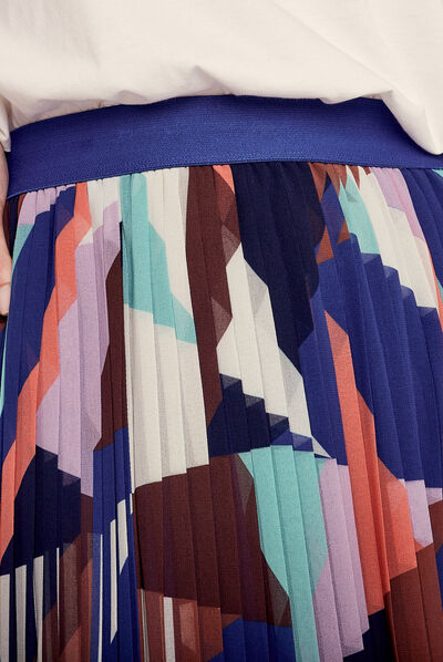Jupe longue droite plissée multicolore femme