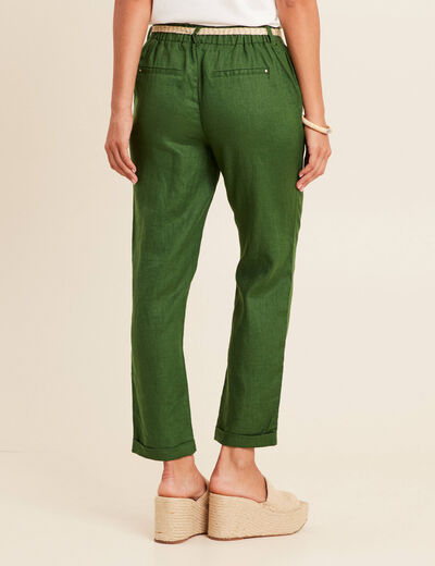 Pantalon flou ceinturé vert foncé femme