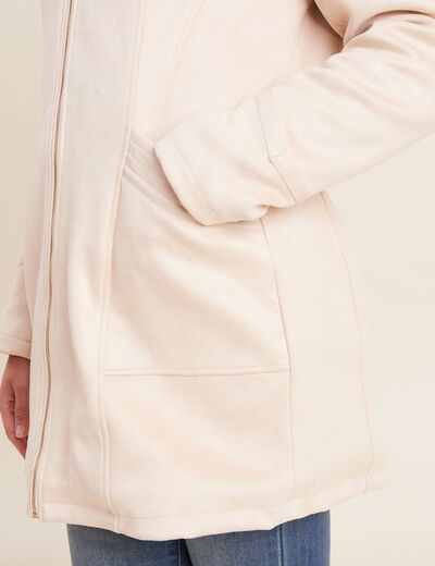 Manteau suédine à capuche creme femme
