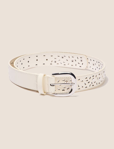 Ceinture perforée et cloutée ecru femme