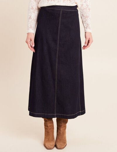 Jupe longue &eacute;vas&eacute;e en jean denim brut femme