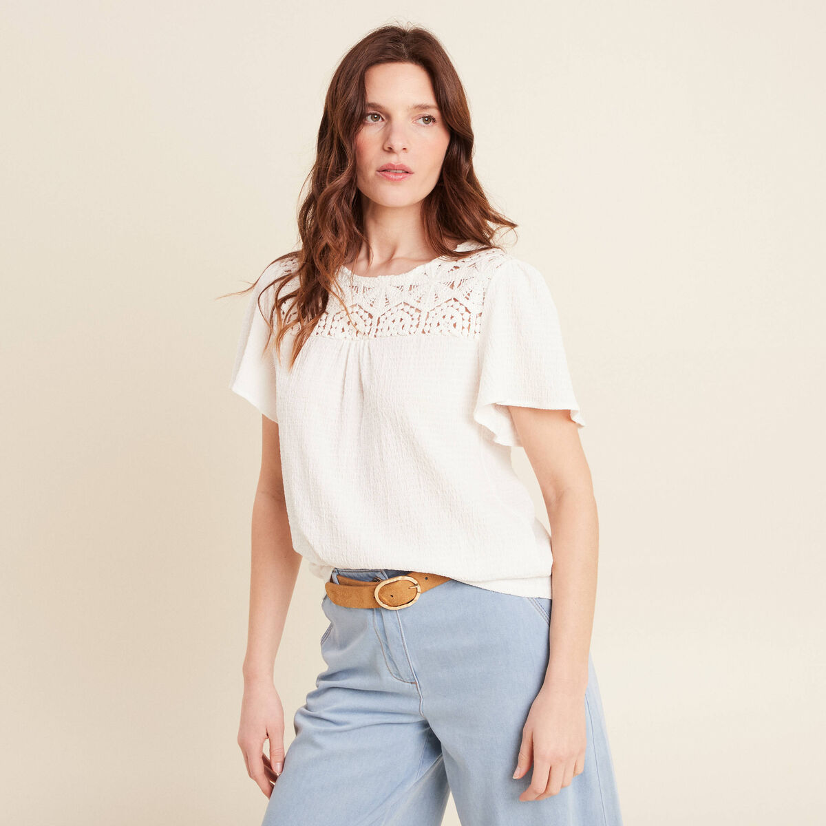 T-shirt manches courtes ecru femme